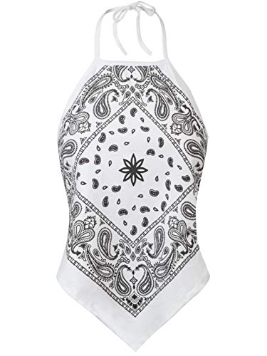 Image of Design by Olivia Women's Sexy Paisley Bandana Halter Top Y2K Crop Shirt