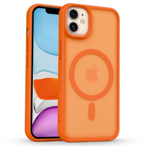 Image of Pikkme Back Cover for iPhone 11 | Mag-Safe Compatible | Smoke Frosted Transparent Matte Finish | Hard PC + Soft TPU | Shockproof | Raised Camera Protection Bumper Case (Orange Smoke Mag-Safe)
