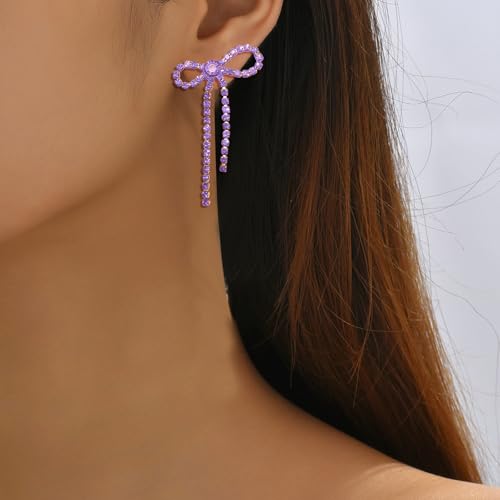 Bow Earrings for Women Black Bow Earrings Silver Bow Rhinestone Earrings Red Bow Earrings Dangle Sparkly Earrings Coquette Earrings Purple Hot Pink Bow Earrings Christmas Earrings Bow Jewelry4