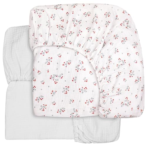 Image of Extra Soft Muslin Fitted Crib Sheets 100% Organic Cotton Baby Crib Sheets for Standard Crib Mattress | 28 X 52 Inches | 2 Pack