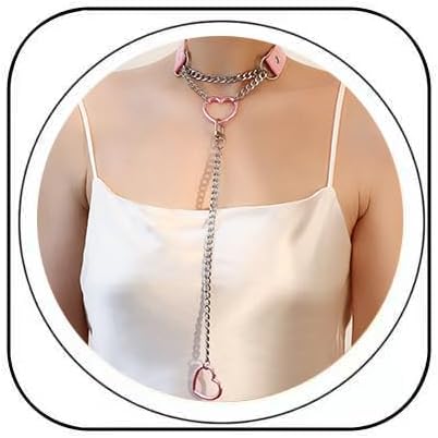 Heart O-ring Slip Chain Leather Choker Necklace for Women Punk Gothic Black Leather Collar Choker Long Necklace with Adjustable Lariat Y Necklace for Women