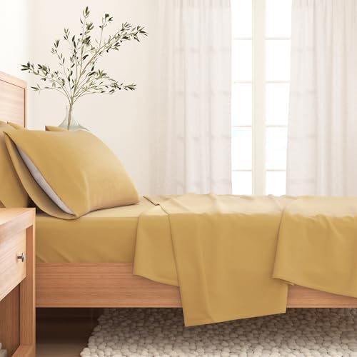Great Bay Home - 100% Turkish Cotton Full Flannel Sheet Set. Heavyweight, Warm, Winter Double Brushed Bed Sheets. Pre-Shrunk & Anti-Pill - Marigold - 2