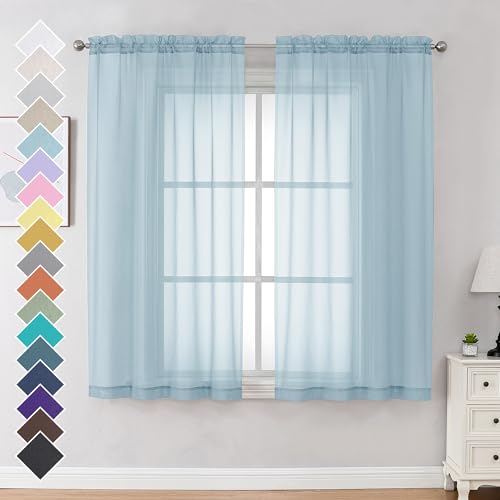 Image of OVZME Sky Blue Sheer Curtains 63 Inches Long 2 Panels - Soft Light Filtering Window Sheer Panels for Living Room /Bedroom, Top Dual Rod Pocket, 1 Pair, Each 42Wx63L Inches
