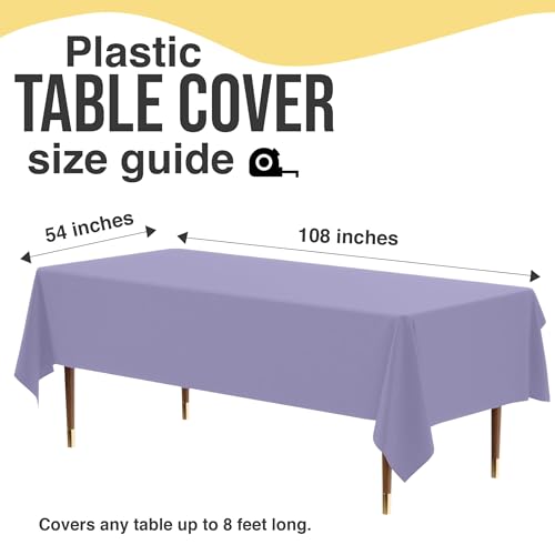 Image of Exquisite Lavender Rectangle Tablecloth 54 inchx108 inch - 48 Pack | Plastic Tablecloth, Disposable Table Covers Rectangle for Parties, Weddings, Holidays & Party Supplies
