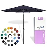 Midtown Umbrellas - 10-Year-No-Fade 9 Ft Patio Umbrella with Terylast Fabric, Auto-Tilt Aluminum Frame and 8 Reinforced Ribs for Deck, Pool, Garden & Beach - Navy Blue Canopy, Black Pole