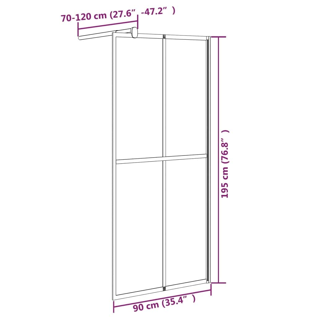 Kabina prysznicowa z drążkiem podporowym i regulowaną ramą aluminiową z ciemnego szkła bezpiecznego 5 mm do nowoczesnego prysznica Walk-in 90 x 195 cm