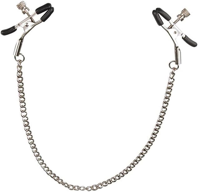 Nipple Clip Clamps Minimalist Chain Style, Adjustable Weight Metal Nipple Clamps for Men Women, Non-Piercing Metal Stimulator Nipple Clips Adult Toys (Black) BL1-R1
