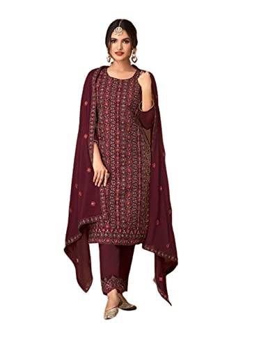 Salwar Kameez bordeaux tenue ethnique de fête aux finitions soignées de style indonégien