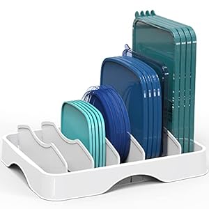 Simple Houseware Food Container Lids Storage Organizer with Adjustable Dividers, 13”x10”, White