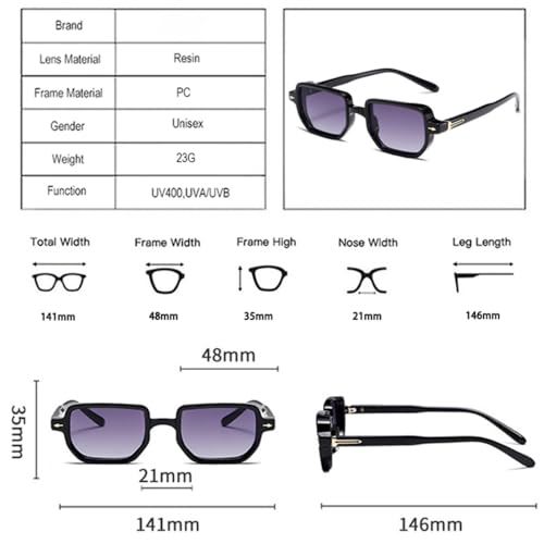 Retro Rectangle Rivets Men Punk Gradient Sunglasses Shades UV400 Sun Glasses2