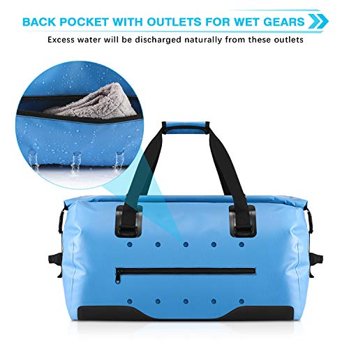 Gonex 60L Large Waterproof Duffle, Durable Travel Dry Duffel Bag for Kayaking Boating Fishing Outdoor Adventure Light Blue