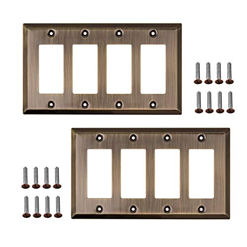 Recopilación de Rustideras eléctricas para comprar online. 42 SleekLighting Placas de pared decorativas clásicas de latón antiguo | Cubiertas de toma eléctrica e interruptor | Estilo: 4 bandas decorador (paquete de 2)