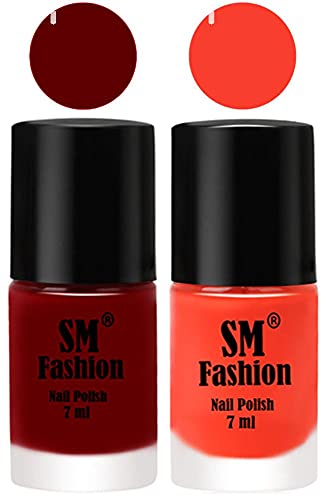 Image of Long Lasting Nail Polish | Nail Paint Combo 7 ml Each) - Set of 2 Dark Red-Light Orange