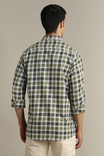 Image of Peter England Men's Checkered Cotton Shirt | Smart Casual | Full Sleeves Slim Fit