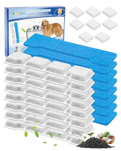 MyfatBOSS 8 Set Fit for SIBAYS Dog Water Fountain Filter 15L/4Gal & Fit for Kastty Dog Water Filter Replacement Fit for SIBAYS Dog Fountain Stainless Steel 8 Pre-Filter & 8 Filters & 8 Sponges