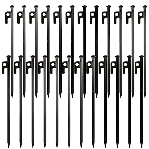 VIDETOL 24 picchetti per tenda in acciaio al carbonio, per picchetti, stabili 30 cm, pesanti, picchetti da campeggio con gancio e foro per campeggio, tenda da sole, escursioni all'aperto