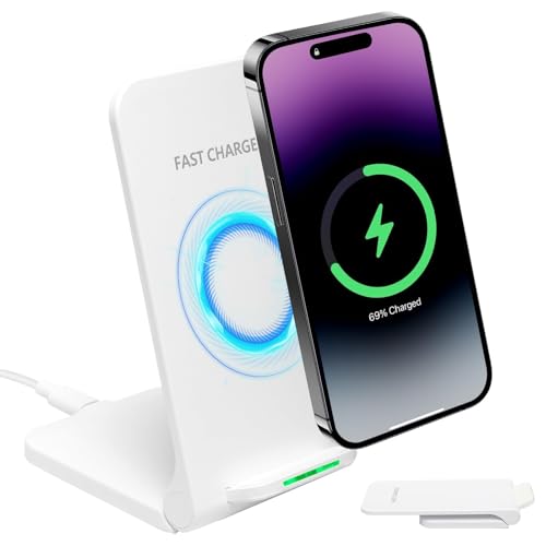 15W Chargeur Induction sans Fil Pliable Compatible iPhone 17-11 Pro Max, Compatible Samsung Galaxy S25 Ultra/S25, pour Xiaomi 12,wei Mate 60 Pro, Chargeur sans Fil avec Adaptateur USB C