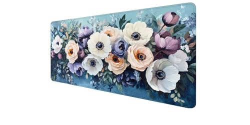 Tapis de souris XXL 900x500 mm avec motif fleur et bords cousus pour PC