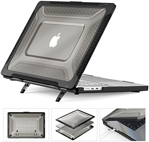 SEYMCY MacBook Pro 14 inch Case 2021 Anti-Scratching Hard Shell Protective Case with Foldable Stand Cover for A2442 M1 Pro / M1 Max with Touch ID- Black