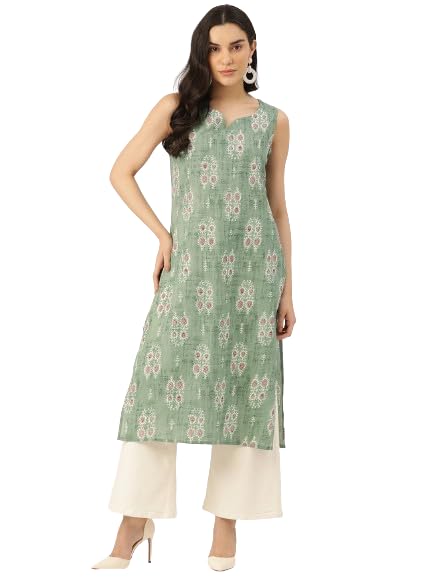 feranoid Unique Printed Vneck Sleeveless Long Straight Kurti