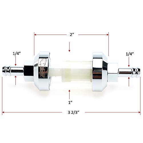1/4 Inline Fuel Filter - Ape Racing Universal Billet Aluminum Metal Glass Fuel Filter For Motorcycle Atv Dirt Bike Classic Bikes And Small Engine, Corrosion Resistance, Washable And High Flow (Chrome) #TOP1