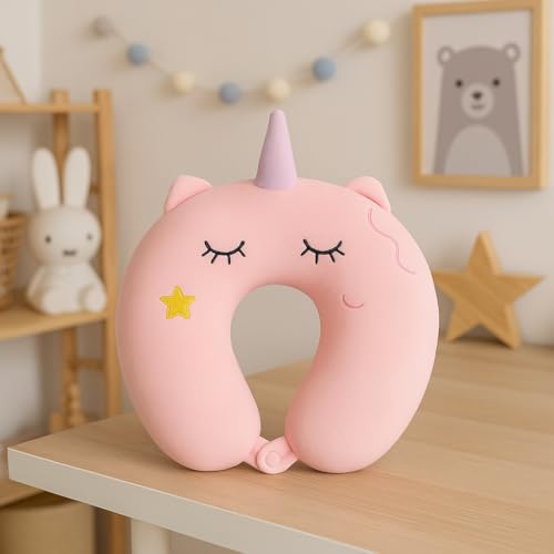 KAMACA Nackenkissen für Kinder Ergonomisches Tier Memory Foam Reisekissen mit Flauschbezug Druckknopf U-Geformte Nackenstützkissen für Reisen...