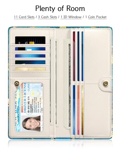 Image of Nipichsha Womens Wallet, RFID Slim Wallets for Women, Thin Ladies Credit Card Holder Purse, Cute Leather Bifold Clutch Billfold with 11 Card Slots & ID Window, Almond Tree