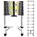 Escalera telescópica, escalera de acero inoxidable de 3,2 m, escalera portátil extensible multiusos con patas antideslizantes, bloqueo de seguridad, carga máxima de 150 kg para decoración de techo al