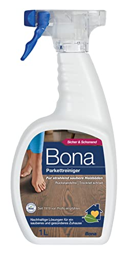 Bona Parkettreiniger für Parkettböden & Holzböden 1 L, streifenfreie Parkettpflege, Bodenreiniger für versiegelte Böden, Fleckenentferner & Holzbodenseife, Reinigungsmittel Sprühflasche