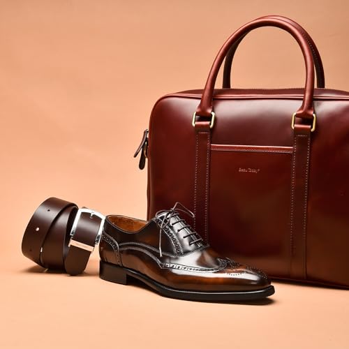 BEAU TODAY Oxfords Dress Shoes for Men Genuine Leather Brogue Oxford Shoes Lace Up Wedding Dress Shoes Mens Formal Business Mens Wingtip Shoes3