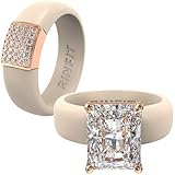 Rinfit Womens Silicone Wedding Band - Promise Rings for Her with Cubic Zirconia Stones - Gemstone & Emerald Glowstone Nude/RoseGold, Size 8