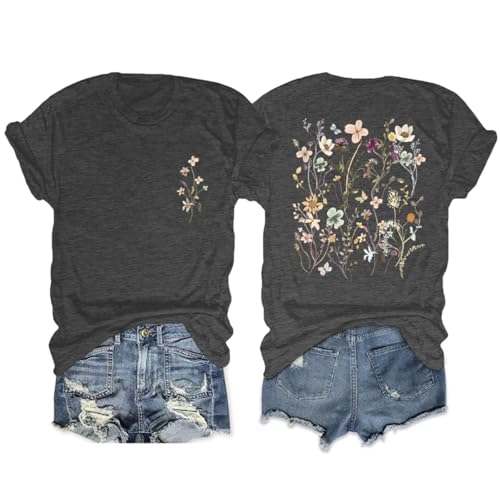 Vintage Floral Flower Shirts for Women Boho Wildflowers Graphic Tees Cute Botanical Tshirt Garden Lover Tops