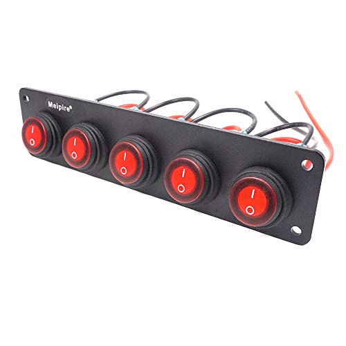 Meipire LED Impermeable 5 Gang 3 Pin Interruptor de palanca para vehículo Vehículo Remolque Camión SUV Barco Marina RV Tractores 12V / 24V, 20A (Rojo) Cover