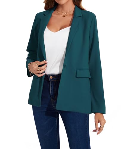 MINTLIMIT Womens Blazer Suit Notched Lapel Button Pockets Long Sleeve Cardigan Suit Jacket Business Office Formal,Dark Green,M4