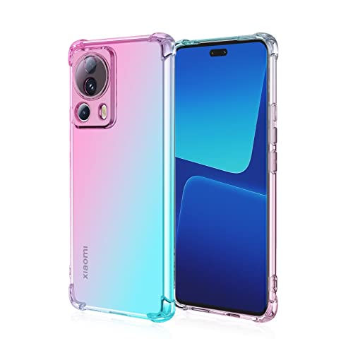UPLAI Cover per Xiaomi 13 Lite 5G, Ultra Sottile Morbido TPU Silicone Antiurto Custodia Insieme a Colore Sfumato Vetro Temperato, Moda Colorato Caso.Rosa Viola
