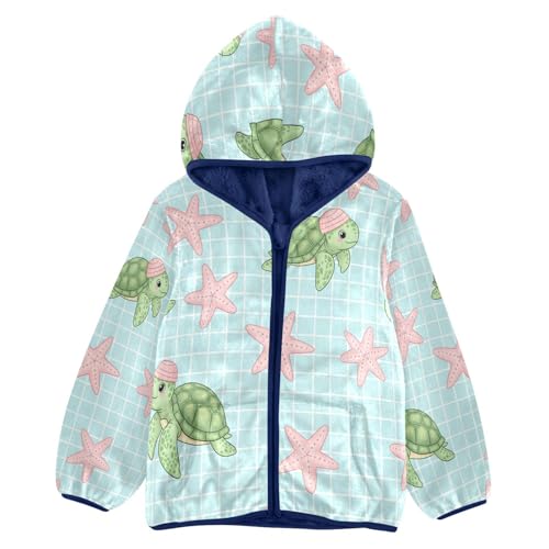 Turtles and Stars Pattern Toddler Fleece Jacket Girl Boys Hooded Fleece Jacket Coat Warm Outwear Zip-up 3-10T