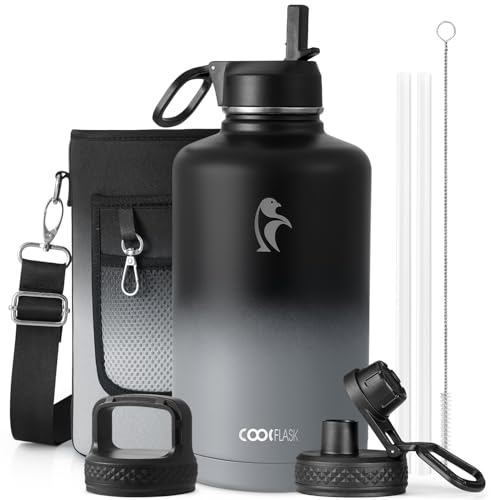 Coolflask 87oz Insulated Stainless Steel Water Bottle with 3 Lids (Piano Night)