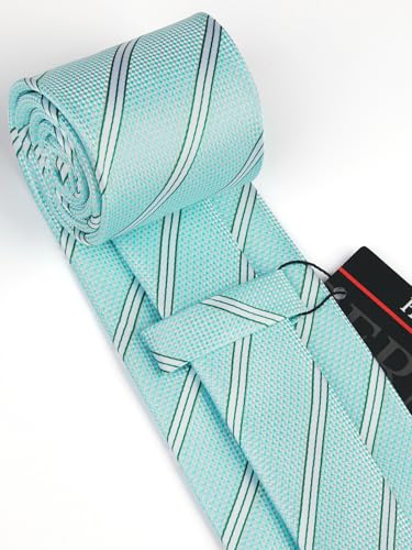 Image of HISDERN Mens Striped Ties Classic Silk Woven Tie and Pocket Square Set Formal Business Necktie Handkerchief for Wedding