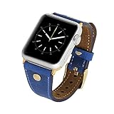 Venito Sessa Premium-Lederarmband mit goldfarbenen Nieten, kompatibel mit Apple Watch 42 mm, 44 mm, 45 mm, iWatch Serie 1, 2, 3, 4, 5, 6, 7, SE, (Antik-Dunkelblau mit goldfarbenen Edelstahl-Hardware)