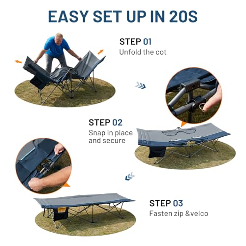 Timber Ridge 31.8" W Extra Wide Heavy-Duty Camping Cot for Adults, Effortless Setup Oversized Sleeping Cot with Carry Bag for Camping, Travel & Outdoors, Supports Up to 450lbs - Image 5