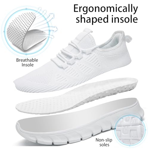 Men Tennis Shoes Running Shoes - Gym Sneakers Shoes Walking Workout Shoes Non Slip Walking Athletic Slip on Breathable Mesh Comfortable Lightweight Casual Fashion Sports Shoes White 123