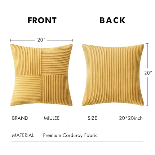 Image of MIULEE Golden Mustard Decorative Throw Pillow Covers 20x20 Inch for Couch Bed Sofa Pack of 2 Boho Farmhouse Throw Pillows Soft Cross Corduroy Patchwork Textured Cushion Cases