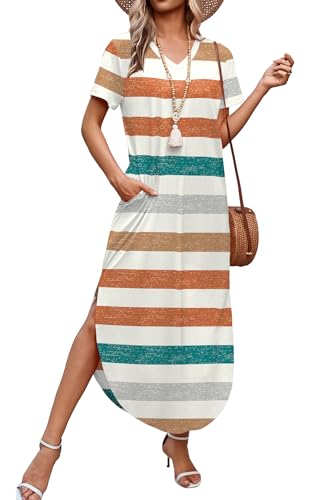 Image of WIHOLL Women's Summer Short Sleeve Dresses Maxi Dress Vacation Beach Sundresses 2026 with Pockets