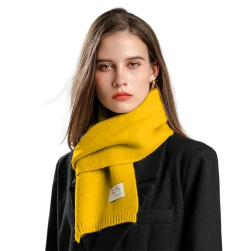 XIFRIKA Bufanda de Mujer de Punto Suave sin Flecos de Color Amarillo. Pañuelo de Invierno Elegante, Cálido, Sin Picor. Chal Invernal de Tamaño 160x20 cm.