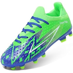 DREAM PAIRS Boys Girls Soccer Cleats Youth Firm Groud Football Shoes for Little/Big Kid 6 Big Kid Royal Blue/Neon Green