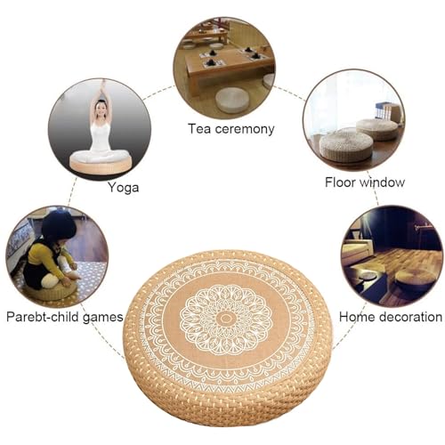 Meditationskissen, handgewebtes Pad, 50 cm, runder Bodensitz & stabile Sitzstütze, Yoga-Zubehör für drinnen und draußen, egal ob Atemarbeit üben und dehnen