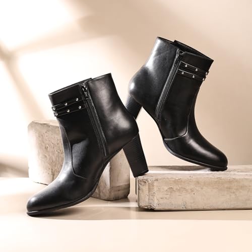 Image of YOHO Stellar Studs Ankle Length Heeled Boots For Women | Comfortable and Stylish with Low Block Heel | Casual,Formal Wear for Winter BOOT 112