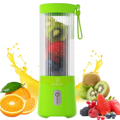 Comparison: Best Blender For Juicing Greens 11 COKUNST Portable Blender, USB Rechargeable Personal Blender for Smoothies, 16 OZ Mini Juicer Mixer with 6 Blades, Small Blenders Cup with 2 Lids, Shake Bottle for Travel, Office, Gym, Kitchen Green
