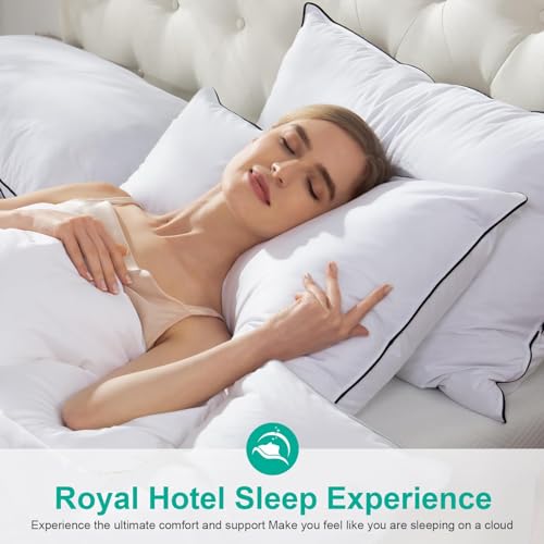 APSMILE Medium Firm Feathers Down/Poly Pillow Standard Size Set of 2, Luxury Feather Pillow for Sleeping, 100% Organic Cotton Cover Hotel Bed Pillow Wrapped in Polyester (White, 20\"x26\") - Thumbnail 2