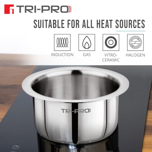 Image of Bergner TriPro Triply Stainless Steel 3 Pcs Tope Set - 16cm (1.8L), 18cm (2.5L) and 20cm (3.5L), Even Heating, Flared Rim, Healthy Cooking, Topes for Cooking, Serving and Storing - Induction Bottom